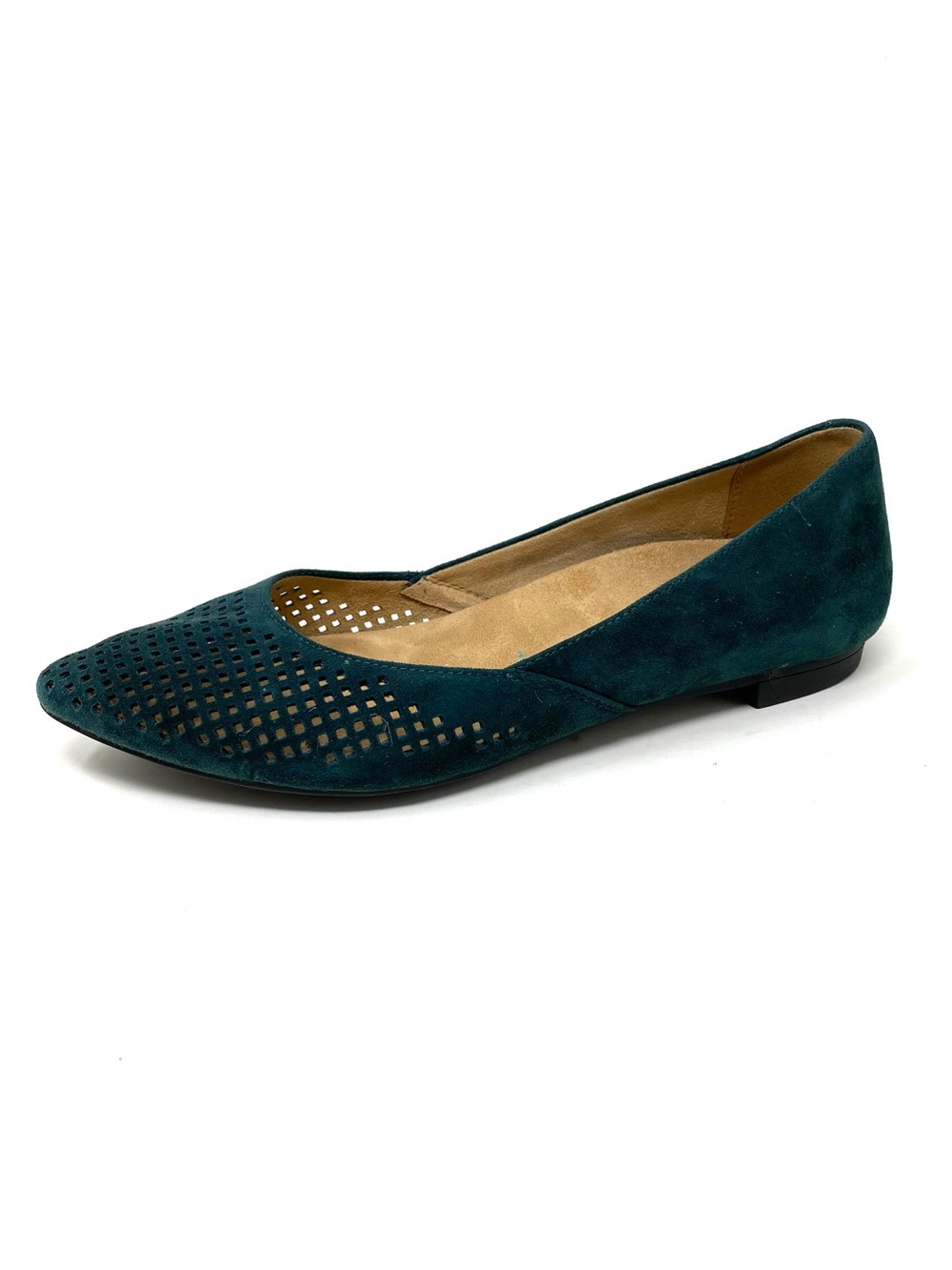 Vionic Posey Dark Teal/Emerald  Suede Perforated Pointed Toe Flats Size 6